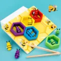 Jeu de tri d'abeilles en bois jouet educatif Montessori pour enfants coordination oeil main. - HBE-Jeu de ruche