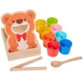 Wooden toddler fine motor skill toy set with bear feeding game, colorful cups and matching balls. - 8-Color Ball & Cup Bear Feeding Game