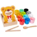 Kids wooden feeding toy color sorting fine motor skills game with cups balls tongs and spoon - 12-Color Ball & Cup Bear Feeding Game