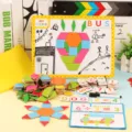 Holz magnetisches Tangram Puzzle Set für Kinder Lernspielzeug geometrische Formen kreative Bausteine. - Magnetisches Puzzle / 204 Stück/Packung / bunt
