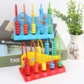 Wooden 5-rod calculating frame abacus educational toy for kids math learning with colorful beads. - Multicolor