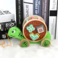Wooden turtle pull-along shape sorter toy for toddlers. Educational sorting toy cart. - Turtle Style