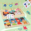 Montessori Kleidung trocknen Anziehen Spielzeug Holzständer Früherziehung Puzzle Spiel - Wäscheaufhängen-Ankleidespiel