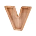 Hucha de madera con forma de letra V y frente de acrílico transparente para decoración. - Letra V