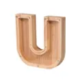 Hucha de madera letra U con panel frontal de acrílico transparente y tornillos metálicos seguros. - Letra U