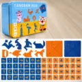 Wooden tangram puzzle set in iron box with multiple cards for kids educational early learning. - Tin Box Version Tangram