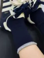 Calcetines de punto para mujer con puño gris enrollado, medias cálidas de invierno. - Talla única / Azul Marino