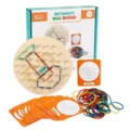 Montessori wooden geoboard math toy set with colorful rubber bands and pattern cards for kids. - Circular Geoboard