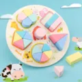 Hölzernes Formensortier-Puzzle für Kinder, frühes Lernspielzeug für mathematische Brüche. - Formbruch-Lernbrett