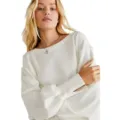 Felpa casual ampia a tinta unita con maniche lunghe, scollo rotondo e spacchi per donna, autunno. - Taglia S / Top / Bianco