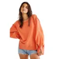 Felpa donna tinta unita larga manica lunga girocollo spacco dettaglio vista stile casual. - Taglia S / Top / arancio-rosso