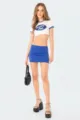 Set estivo da donna con crop top casual e minigonna con stampa grafica elegante per tutti i giorni. - Taglia S / Blu