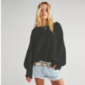 Felpa casual comoda a maniche lunghe con girocollo da donna, capo autunnale in tinta unita. - Taglia S / Top / Nero