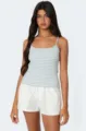 Top smanicato aderente a righe blu e bianche da donna, abbigliamento estivo casual. - Taglia S / verde-grigio