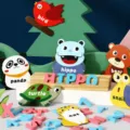 Alphabet spelling card and wooden blocks set for early childhood English education and learning. - Animal Word Card (Blue Box)