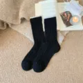 Women winter woolen thick warm mid tube socks nepp yarn cozy fashion apparel style dark - One Size / Black