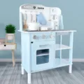 Cucina giocattolo in legno per bambini con effetti sonori e luminosi, set da cucina blu. - Cucina Blu Minimalista Nordica