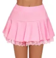 Gonna plissettata rosa vita alta con bordo in pizzo da donna minigonna sexy moda - Taglia S / Rosa