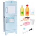 Wooden kids pretend play refrigerator kitchen toy set with food accessories for boys and girls - Nordic Minimalist Blue Refrigerator
