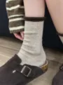 Calcetines de media pantorrilla de lana gruesa otoño invierno estilo japonés dobladillo - Talla única / Avena
