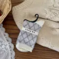 Chic bow mid-calf socks for women, cozy knit geometric pattern variant, trendy autumn style. - B206 Jacquard Rhombus
