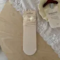 Calcetines de tubo medio con lazo de encaje estilo ballet para mujer, calcetines de verano. - Lazo de Encaje Crema