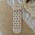 Songmu women sheer mid-tube socks ballet style polka dot cute ruffle cuff hosiery item - Creamy White Polka Dot