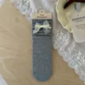 Grey ballet core crew socks for women featuring a delicate lace bow and cute stacked design. - Grey Lace Bow