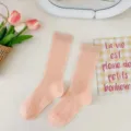 Women's Pink Ribbed Mid-Calf Cotton Socks, Casual Spring Summer Solid Color Striped Slouch Socks - One Size / Orange Pink
