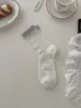 Women's mid-tube cotton socks with white and grey contrast, breathable and stylish. - One Size / White Sock Soles