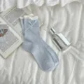 Calcetines malla lazo cinta transparente azul claro estilo ballet mujer algodón transpirable dulce. - [Fondo azul claro]