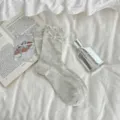 Ballet style sheer ribbon bow women socks, cute grid breathable cotton thin hosiery for daily wear - [Heather Grey Base]
