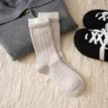 Thickened double-ribbed wool socks for women, cozy winter color-blocking mid-tube cashmere slouch socks. - One Size / Milk Tea