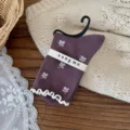 Purple mid-calf socks for women featuring cute floral patterns and beaded lace hem design. - B206 Purple Berries