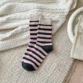 Calcetines de invierno a rayas a media pantorrilla para mujer, calcetines térmicos de felpa. - Rayas