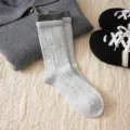 Thickened wool socks for women, cozy winter thermal ribbed mid-tube socks in gray. - One Size / Light Gray