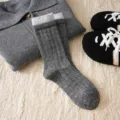 Thickened ribbed wool socks for women, winter warm contrast color mid-calf cashmere socks. - One Size / Dark Gray