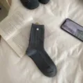 Calcetines de mujer de punto de trenza gris oscuro con botón de concha, calcetines casuales cómodos - Talla única / Gris oscuro