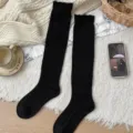Donna inverno calze lunghe maglia nera vintage traforato caldo ginocchio moda chic - Nero