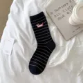 Black Striped Dachshund Embroidered Crew Socks Cute Cotton Animal Socks Variant - One Size / Black