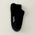 Women's black cotton low-cut boat socks with cute hello embroidery, breathable summer. - One Size / Black