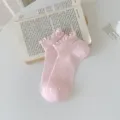 Sweet pink ruffle edge short socks for women, breathable mesh design, perfect for spring and summer. - One Size / Peach Pink