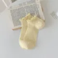 2025 Summer Solid Color Sweet Lettuce Edge Mesh Boat Socks Thin Breathable Short Socks - One Size / Milky Yellow