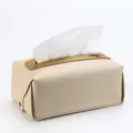 Caja de pañuelos cuadrada de cuero PU elegante soporte dispensador para escritorio - Blanco Roto