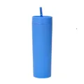 Blauwe dubbelwandige kunststof beker met rietje matte rubberverf 16oz beker variant - Blauw