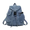 Casual denim backpack for women, large capacity stylish school bookbag for daily travel. - Light Blue