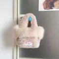 Fluffy plush handbag for women, cute winter fuzzy crossbody shoulder bag in apricot color. - Khaki