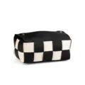 Caja de pañuelos de cuero PU tejido en blanco y negro, elegante organizador de escritorio. - Negro