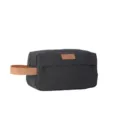 Neceser de lona negra minimalista con asa de cuero marrón para viajes de negocios. - Negro