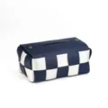 Caja de pañuelos de cuero PU tejido con diseño a cuadros azul y plata para decoración del hogar. - Azul marino